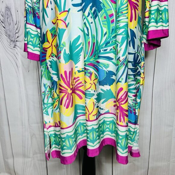Beach Break Shift Dress Women’s Size Large Bright Colorful 3/4 Sleeve Stretch - Picture 3 of 12